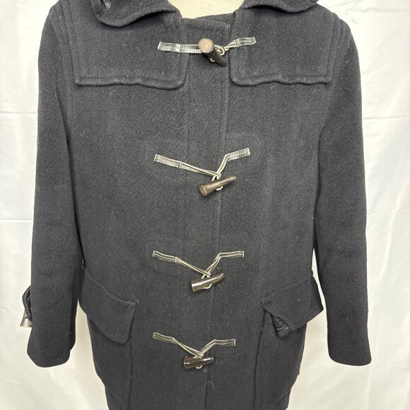 BURBERRY LONDON Duffle Coat Toggle Wool Hooded Black UK 16 US 12 L - Picture 3 of 11
